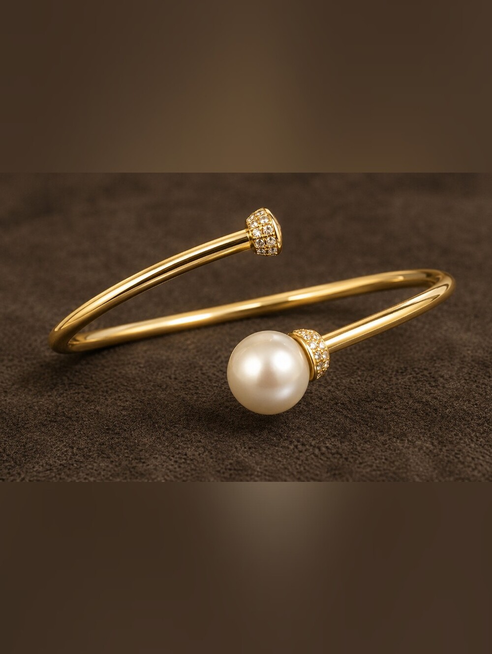 NWOT Nordstrom Gold Tone Flexible Coil Pearl Pavé Cuff Bracelet CC